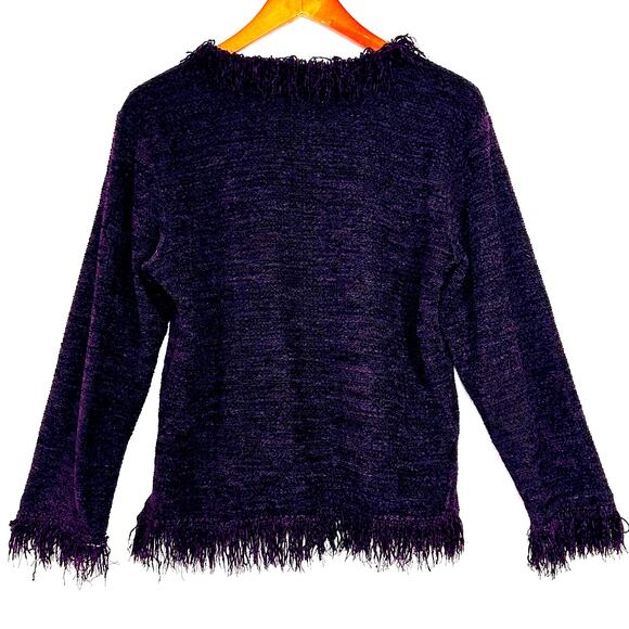 Vintage Avalin Knit Fringe Purple Button Cardigan‎ Sweater 90s Witchy Whimsygoth - Picture 4 of 8